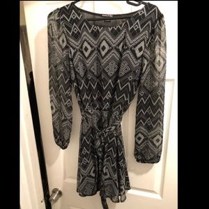 Mini dress with sheer long sleeves and tie belt